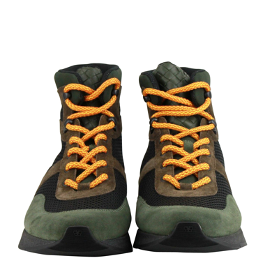 Shop Bottega Veneta Mesh High Top Green / Brown / Black Suede Leather Sneaker 417024 3364