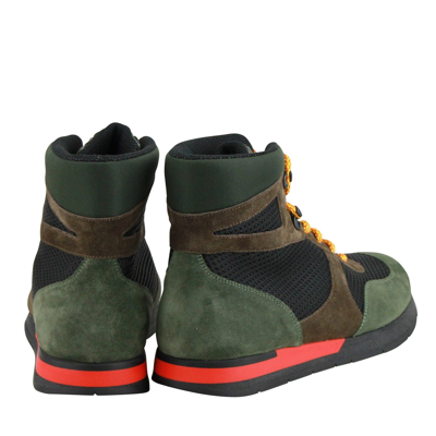 Shop Bottega Veneta Mesh High Top Green / Brown / Black Suede Leather Sneaker 417024 3364