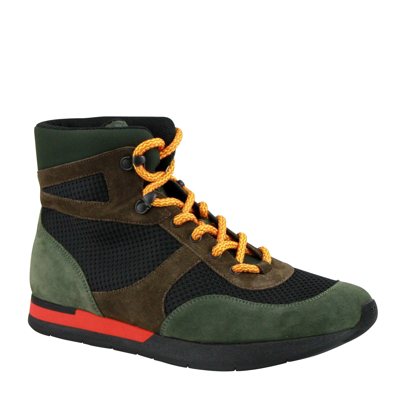 Shop Bottega Veneta Mesh High Top Green / Brown / Black Suede Leather Sneaker 417024 3364