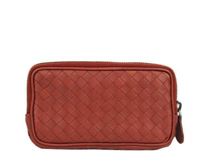Shop Bottega Veneta Unisex Smartphone Case Rust Red Woven Leather Coin Purse