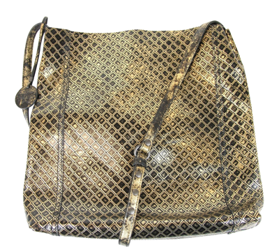 Shop Bottega Veneta Unisex Intrecciomirage Gold / Black Leather Large Messenger Bag