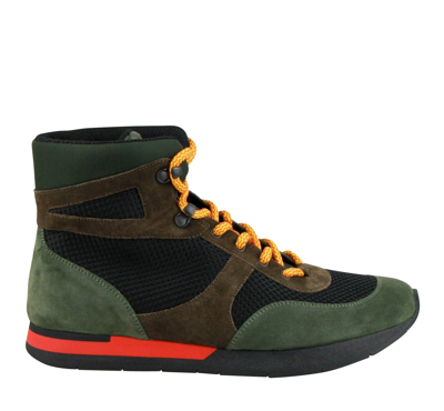 Shop Bottega Veneta Mesh High Top Green / Brown / Black Suede Leather Sneaker 417024 3364