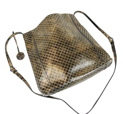 Shop Bottega Veneta Unisex Intrecciomirage Gold / Black Leather Large Messenger Bag