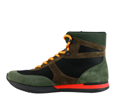 Shop Bottega Veneta Mesh High Top Green / Brown / Black Suede Leather Sneaker 417024 3364