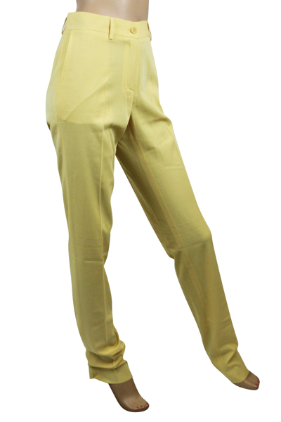 Shop Bottega Veneta Women's Belt Line Yellow Virgin Wool Dress Pant