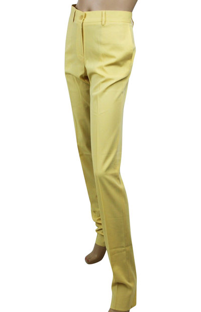 Shop Bottega Veneta Women's Belt Line Yellow Virgin Wool Dress Pant