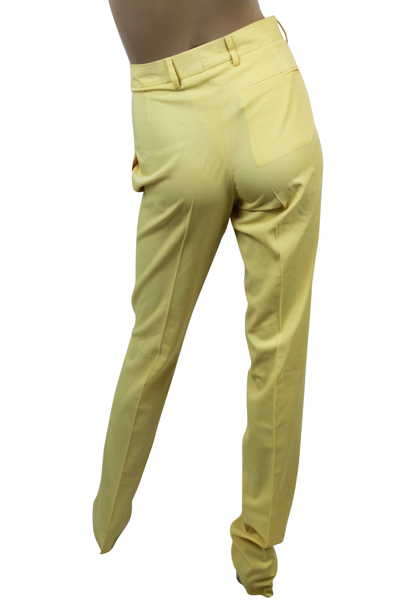 Bottega Veneta Women's Belt Line Yellow Virgin Wool Dress Pant (44) In Yellow