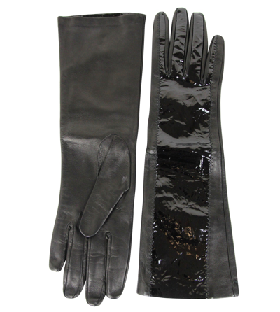 Shop Bottega Veneta Women's Black Leather / Patent Leather Long Gloves