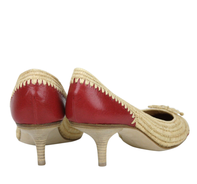 Bottega Veneta Women's Bow Beige Red Straw Leather Ballet Flat 338295 9867 (39.5 Eu / 9.5 Us) In Beige Red