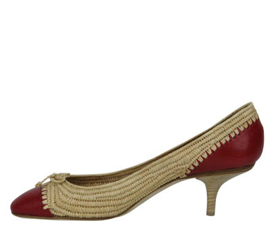 Bottega Veneta Women's Bow Beige Red Straw Leather Ballet Flat 338295 9867 (39.5 Eu / 9.5 Us) In Beige Red