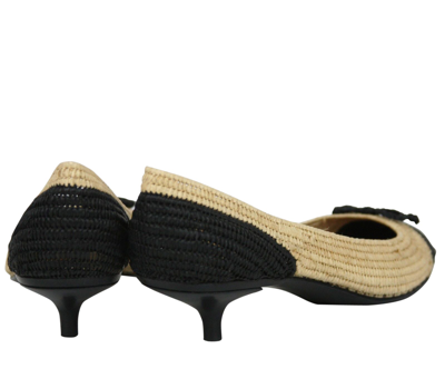 Shop Bottega Veneta Women's Bow Beige Black Straw Heel Pump 337827 1050