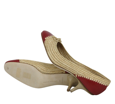 Bottega Veneta Women's Bow Beige Red Straw Leather Ballet Flat 338295 9867 (39.5 Eu / 9.5 Us) In Beige Red
