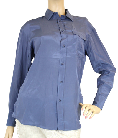 Shop Bottega Veneta Women's Button Up Blue Silk Long Sleeve Shirt (38)