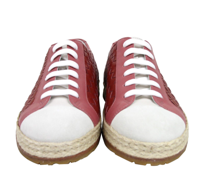 Shop Bottega Veneta Women's Pink / Red Leather Woven Lace Ups Sneakers 451689 5768