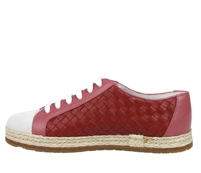 Shop Bottega Veneta Women's Pink / Red Leather Woven Lace Ups Sneakers 451689 5768