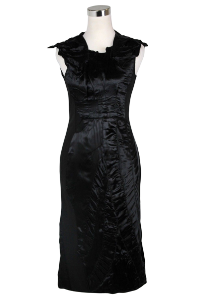 Shop Bottega Veneta Women's Silk Pattern Black Wool Polyamide Dress Ruffle Detail