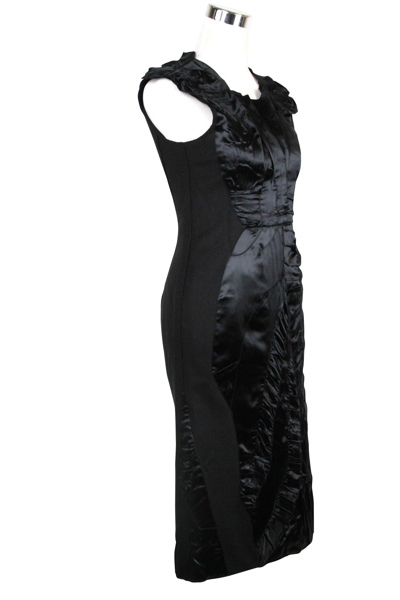 Bottega Veneta Women's Silk Pattern Black Wool Polyamide Dress Ruffle Detail In Black