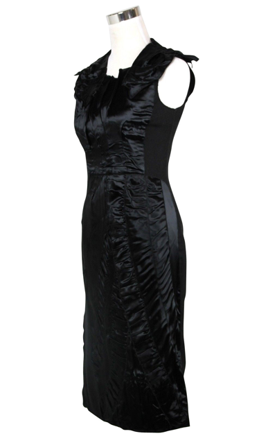 Bottega Veneta Women's Silk Pattern Black Wool Polyamide Dress Ruffle Detail In Black