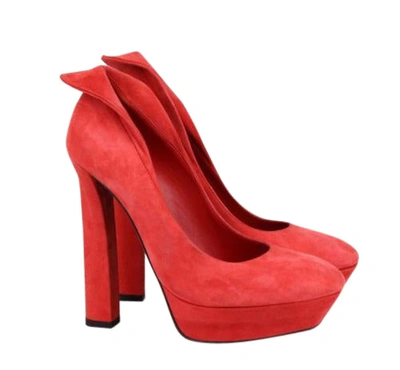 Shop Bottega Veneta Women's Suede Platform Heel Pump 333003 In Red