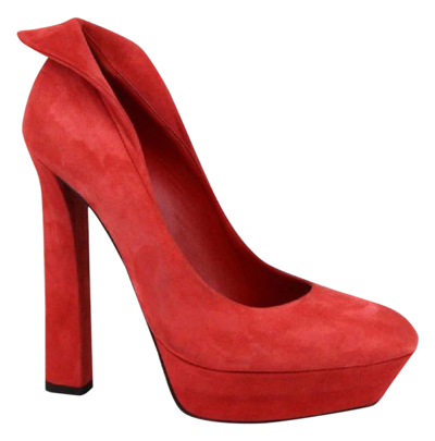 Shop Bottega Veneta Women's Suede Platform Heel Pump 333003 In Red
