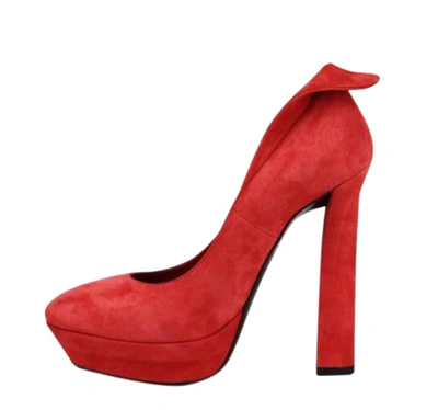 Shop Bottega Veneta Women's Suede Platform Heel Pump 333003 In Red