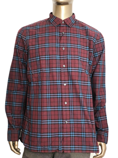 Shop Burberry Alexander Men's Crimson Red/blue Checked Cotton Shirt (s