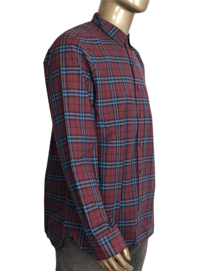 Shop Burberry Alexander Men's Crimson Red/blue Checked Cotton Shirt (2xl)