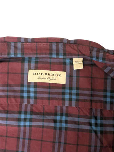 Shop Burberry Alexander Men's Crimson Red/blue Checked Cotton Shirt (2xl)