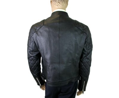 Shop Burberry Men's Black Leather Diamond Quilted Biker Jacket