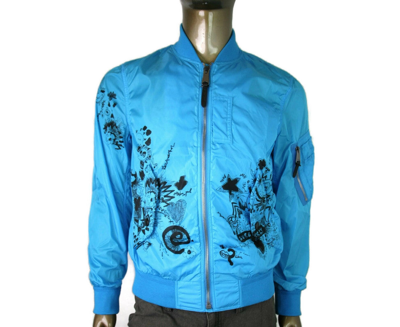 Shop Burberry Men's Blue Nylon Doodle Print Bomber Jacket In Bright Blue