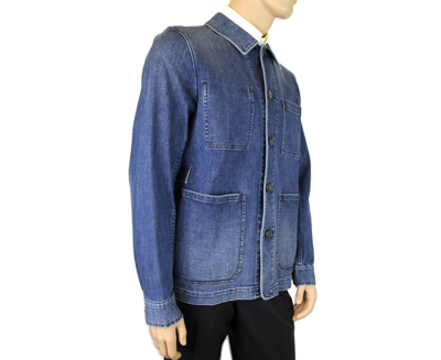 Shop Burberry Men's Blue Denim Decorative Washed Trim Jacket