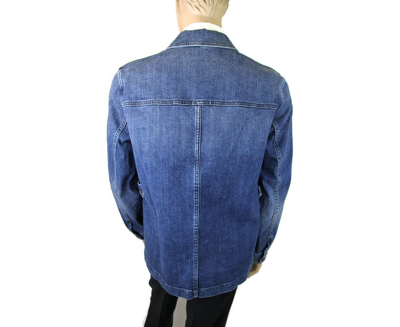 Shop Burberry Men's Blue Denim Decorative Washed Trim Jacket