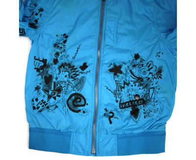 Shop Burberry Men's Blue Nylon Doodle Print Bomber Jacket In Bright Blue