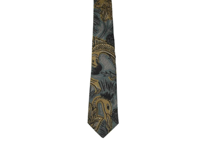 Shop Burberry Men's Sage Green Silk With Animal Print Tie 4051674