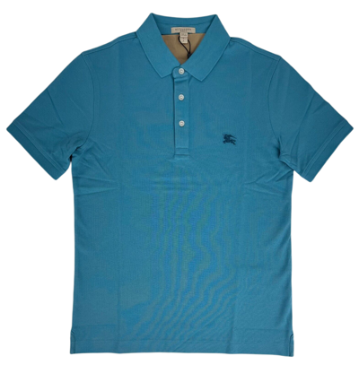 BURBERRY BURBERRY MEN'S TURQUOISE COTTON COBALT EMBROIDERED LOGO POLO SHIRT S 