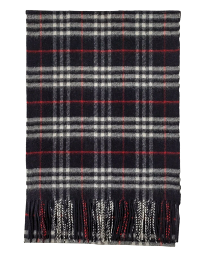 Burberry Navy Vintage Checker Cashmere Long Scarf With Fringe 40752541 In Blue