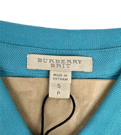 BURBERRY BURBERRY MEN'S TURQUOISE COTTON COBALT EMBROIDERED LOGO POLO SHIRT S 