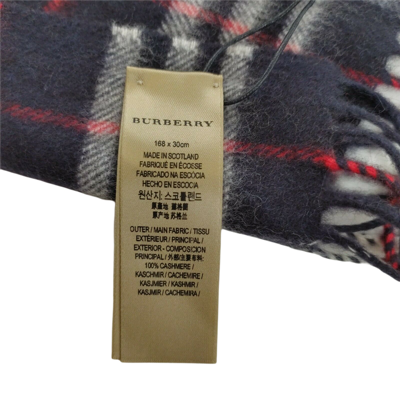 Shop Burberry Navy Vintage Checker Cashmere Long Scarf With Fringe In Blue