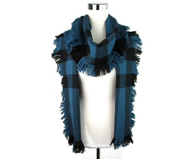 Burberry Women's Blue / Black Wool Fashion Scarf With Fringe And Pink Stripe 40609901 In Blue / Black