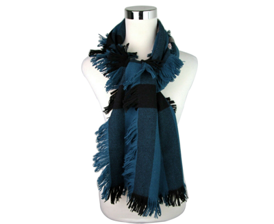 Burberry Women's Blue / Black Wool Fashion Scarf With Fringe And Pink Stripe 40609901 In Blue / Black