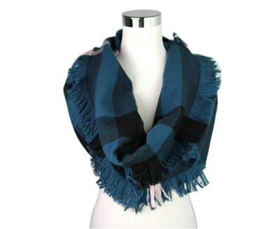 Burberry Women's Blue / Black Wool Fashion Scarf With Fringe And Pink Stripe 40609901 In Blue / Black