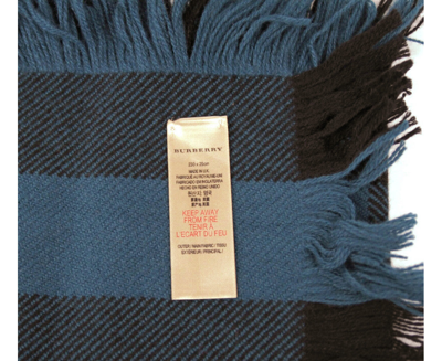 Burberry Women's Blue / Black Wool Fashion Scarf With Fringe And Pink Stripe 40609901 In Blue / Black