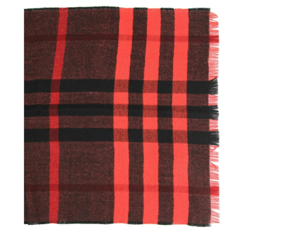 Shop Burberry Women's Military Red Reversible Color Check Wool Scarf