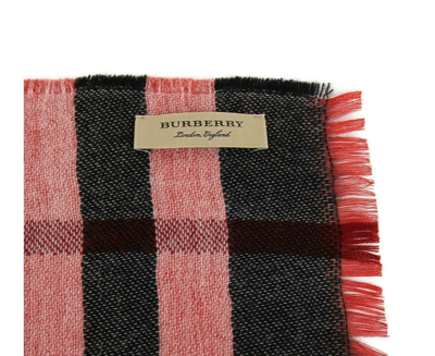 Shop Burberry Women's Military Red Reversible Color Check Wool Scarf