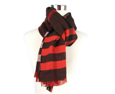 Shop Burberry Women's Military Red Reversible Color Check Wool Scarf