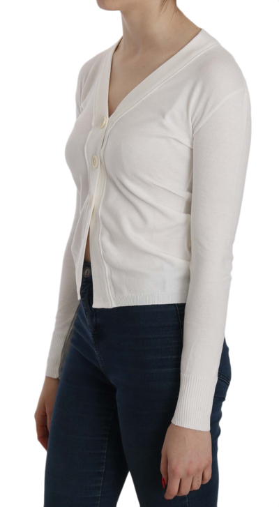 Shop Byblos White V-neck Long Sleeve Cropped Cardigan Tops Women's Sweater