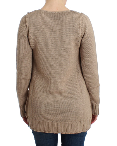 Shop Cavalli Elegant Beige Knitted Crew Neck Women's Sweater