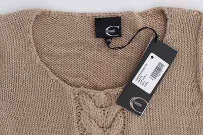 Shop Cavalli Elegant Beige Knitted Crew Neck Women's Sweater