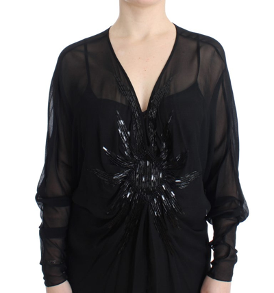 Shop Cavalli Black Long Sleeve Silk Women's Dress