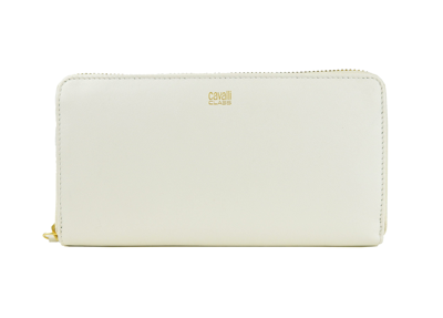 Shop Cavalli Class White Calf Leather Women's Wallet In Bianco